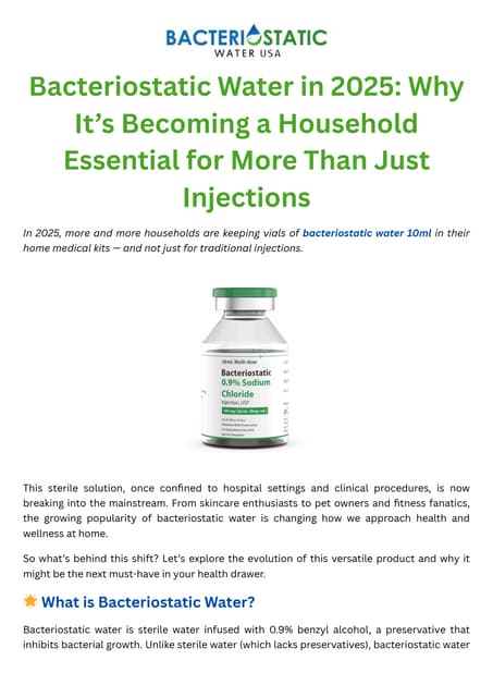 Bacteriostatic Water in 2025 Why It’s Becoming a Household Essential for More Than Just Injections