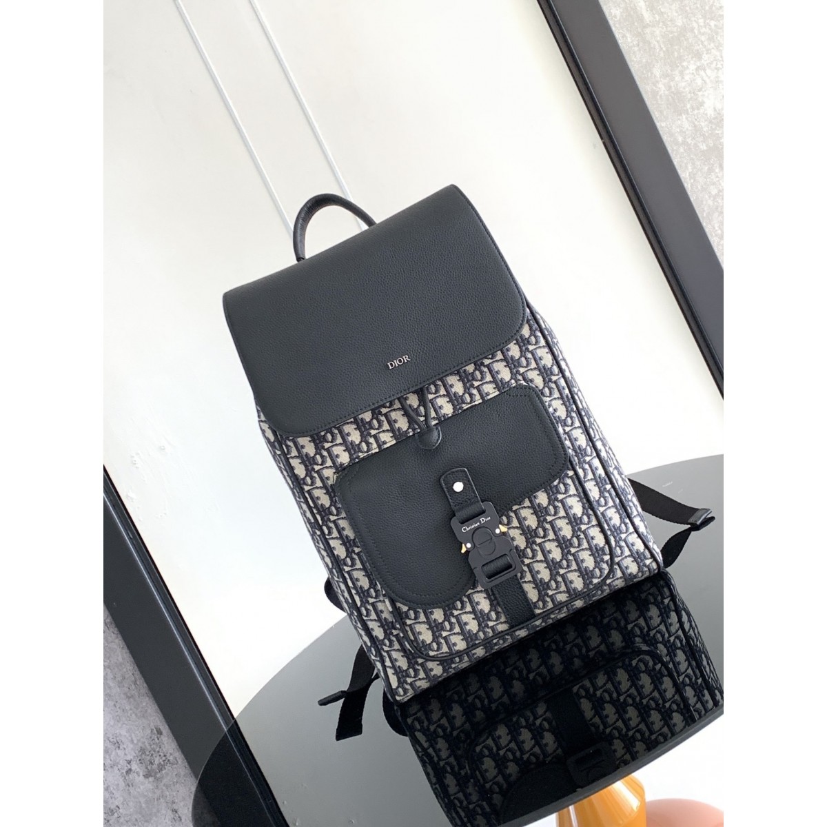 Dior Saddle Backpack with Flap in Beige Oblique Jacquard High Quality Replica
