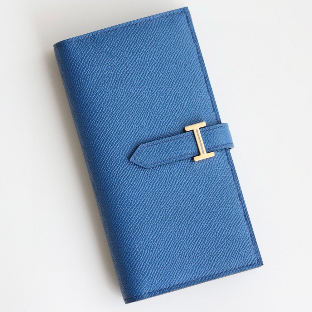 High Quality Replica Hermes Bearn Long Handmade Wallet in Blue France Epsom Calfskin $ 289 USD