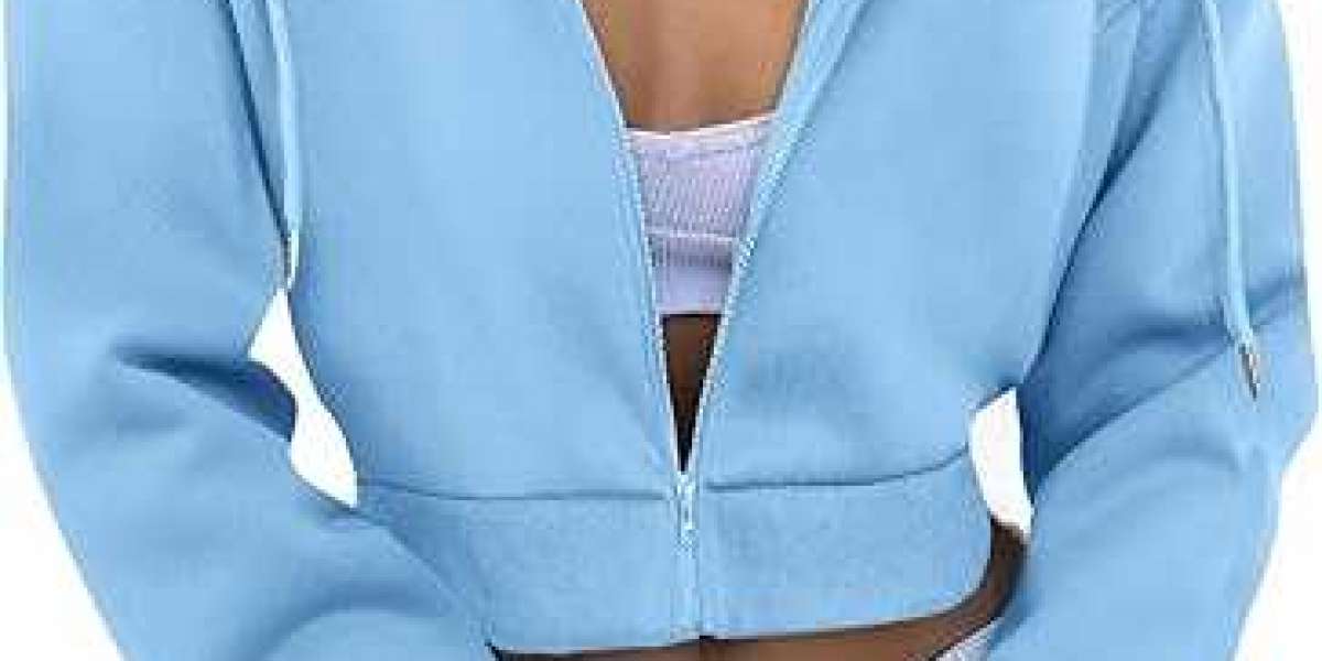 Light Blue Crop Top Zipper Hoodie – Style Meets Comfort by Lajwanti Collections