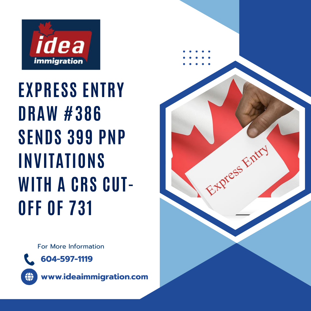 Express Entry Draw 386: 399 PNP Invites, CRS 731